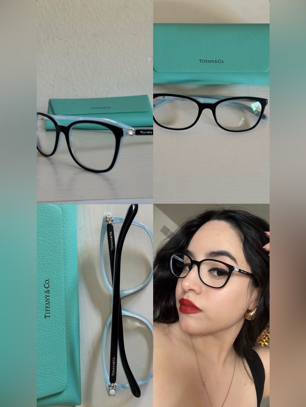 Tiffany & Co. Black Frames with Tiffany Blue Accents Cat-Eye Glasses